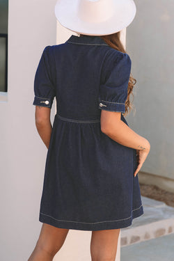 Dirty blue denim dress, zipped bodice *