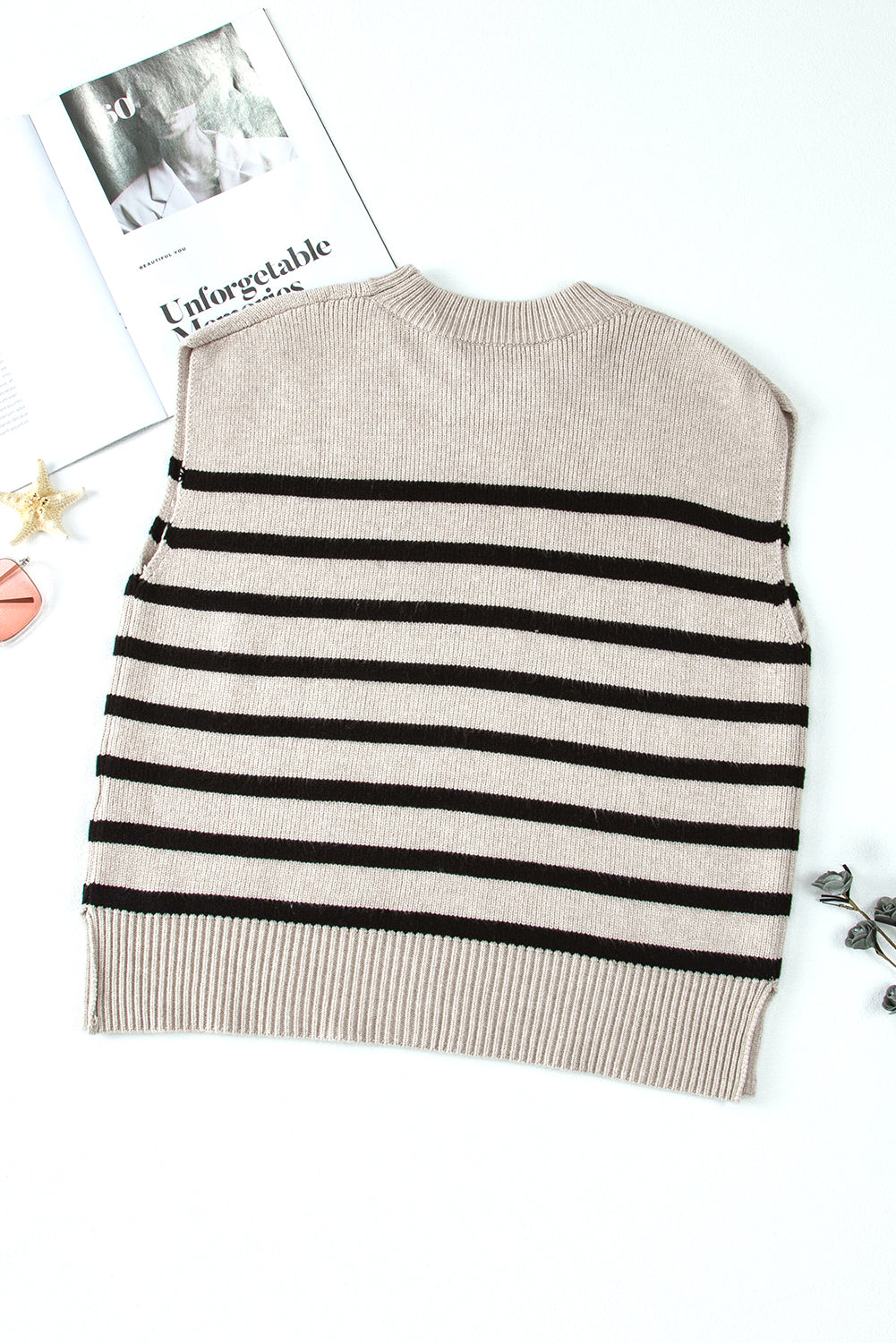 Débardeur pull à col rond en tricot boxy à rayures abricot-A WOMAN WE LOVE