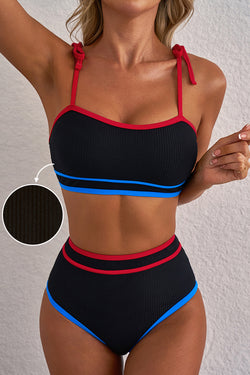 Ensemble de bikini taille haute à bordure tricolore noire *