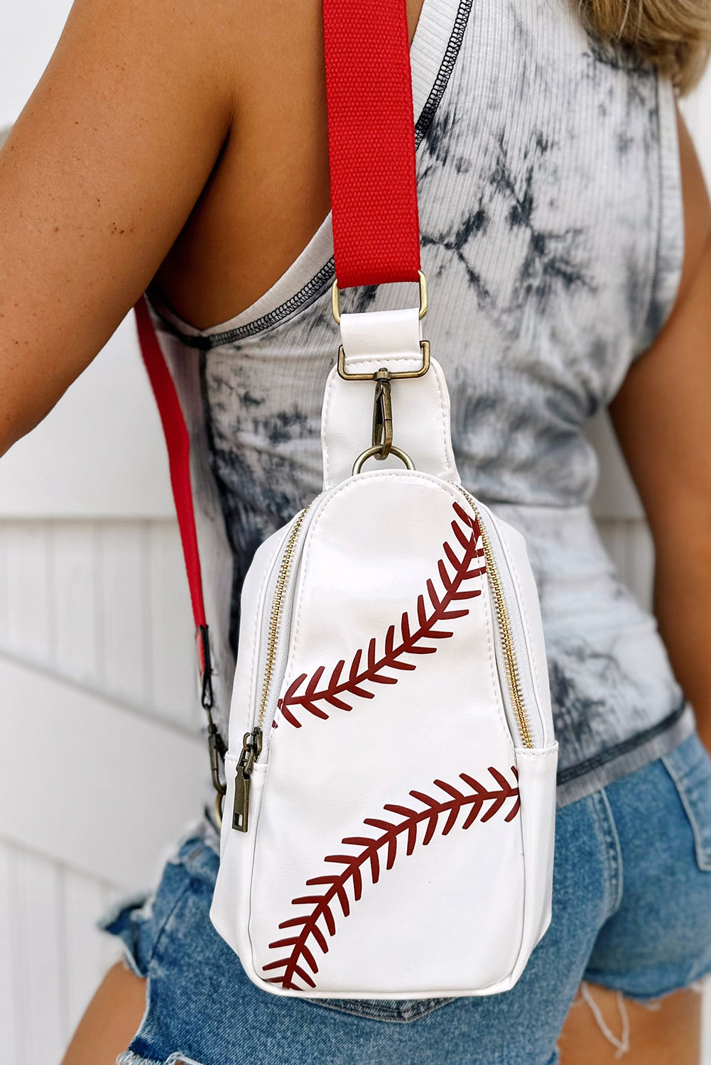 Sac à bandoulière zippé en cuir PU à motif de boules rouges de course