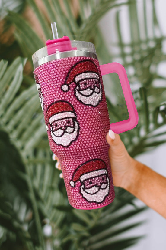 Tasse Thermos Diamant Rose Rouge Noël Père Noël avec Paille 40oz