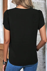 Driven black top with V -neck and petal sleeves