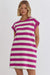 Straight t-shirt dress with pockets and short sleeves in pink stripes