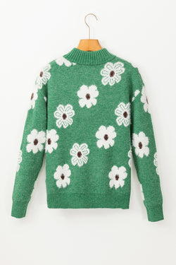 Green sweater with floral motif and half-zip *