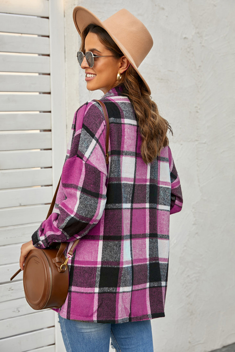 Rose Plaid Druckknopf Hemdjacke