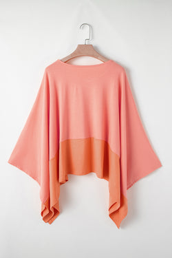 Grapefruit Orange Contrast Color Patchwork Side Slit Oversized Top