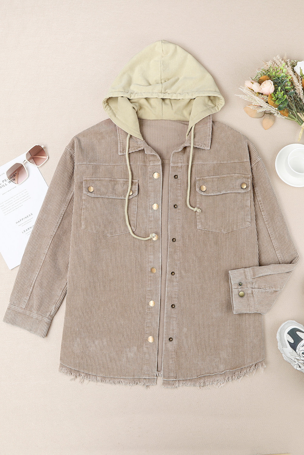 Khaki Patchwork con cappuccio con cappuccio con cappuccio