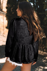 Chemisier babydoll noire métallisée à volants  *-A WOMAN WE LOVE