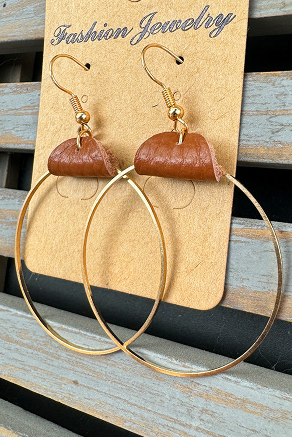 Boucles d'oreilles créoles en cuir PU marron