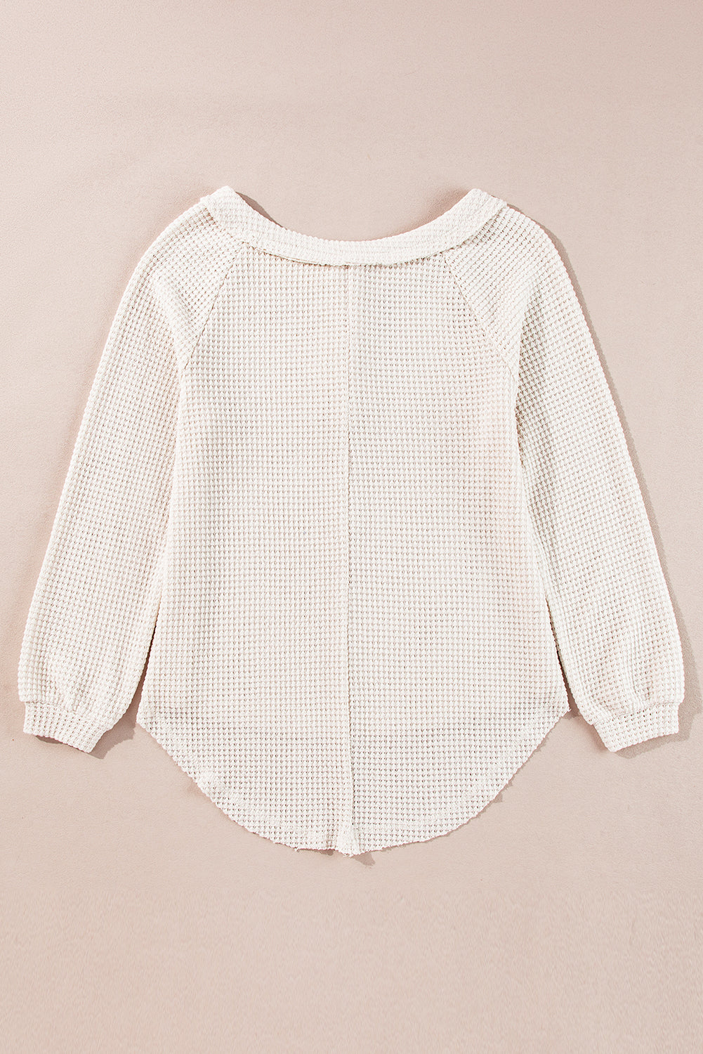 Oatmeal Waffle Knit Botoned Front Raglan manga blusa suelta