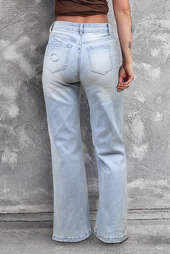 Beau Blue Vintage Light Blue Distressed Flared Jeans