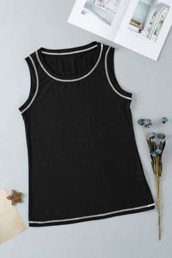 Black sleeveless round with round neck and contrasting seams