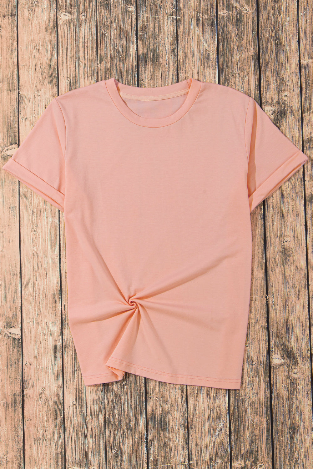 Camiseta rosa casual de color redondo