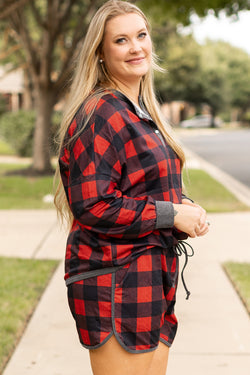 Ensemble haut et short Henley à imprimé buffle de Noël rouge ardent grande taille