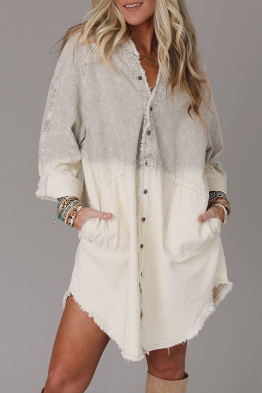 Bouton à manches longues Gray Gradient Up Up Hem Denim Robe