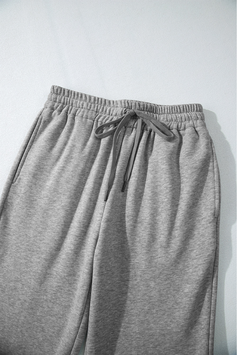 Light Grey Solid Color Fleece Lined Drawstring Waist Casual Pants