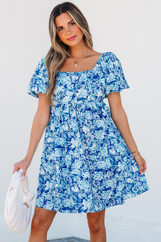 Short dress blue babydoll with flowers *