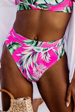 Bas de bikini texturé à imprimé tropical rose