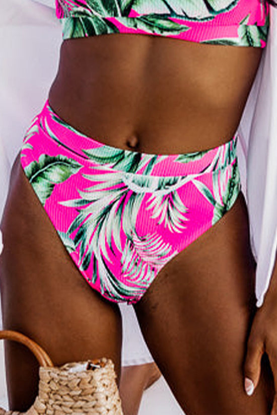 Bas de bikini texturé à imprimé tropical rose