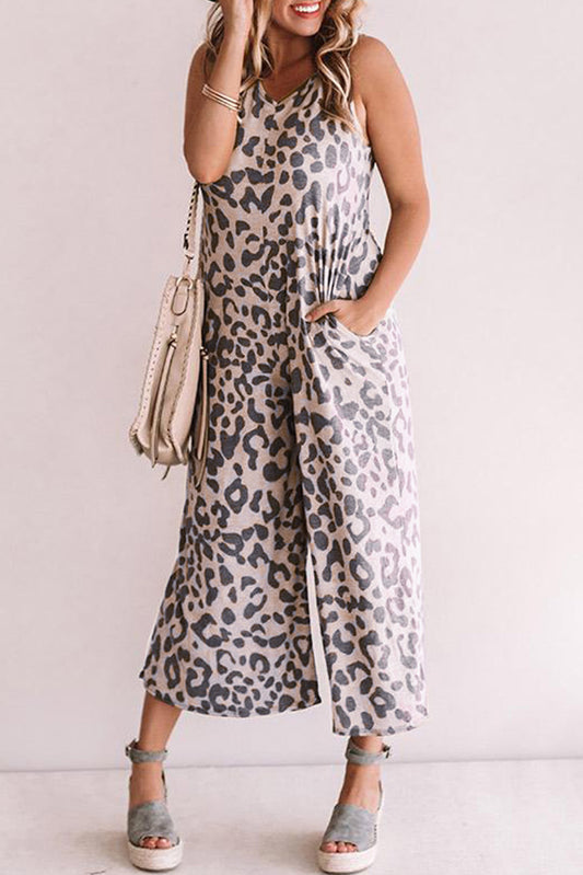 Leopard -Drucktaschen mit weiten Beinhülsen und Jumpsuit