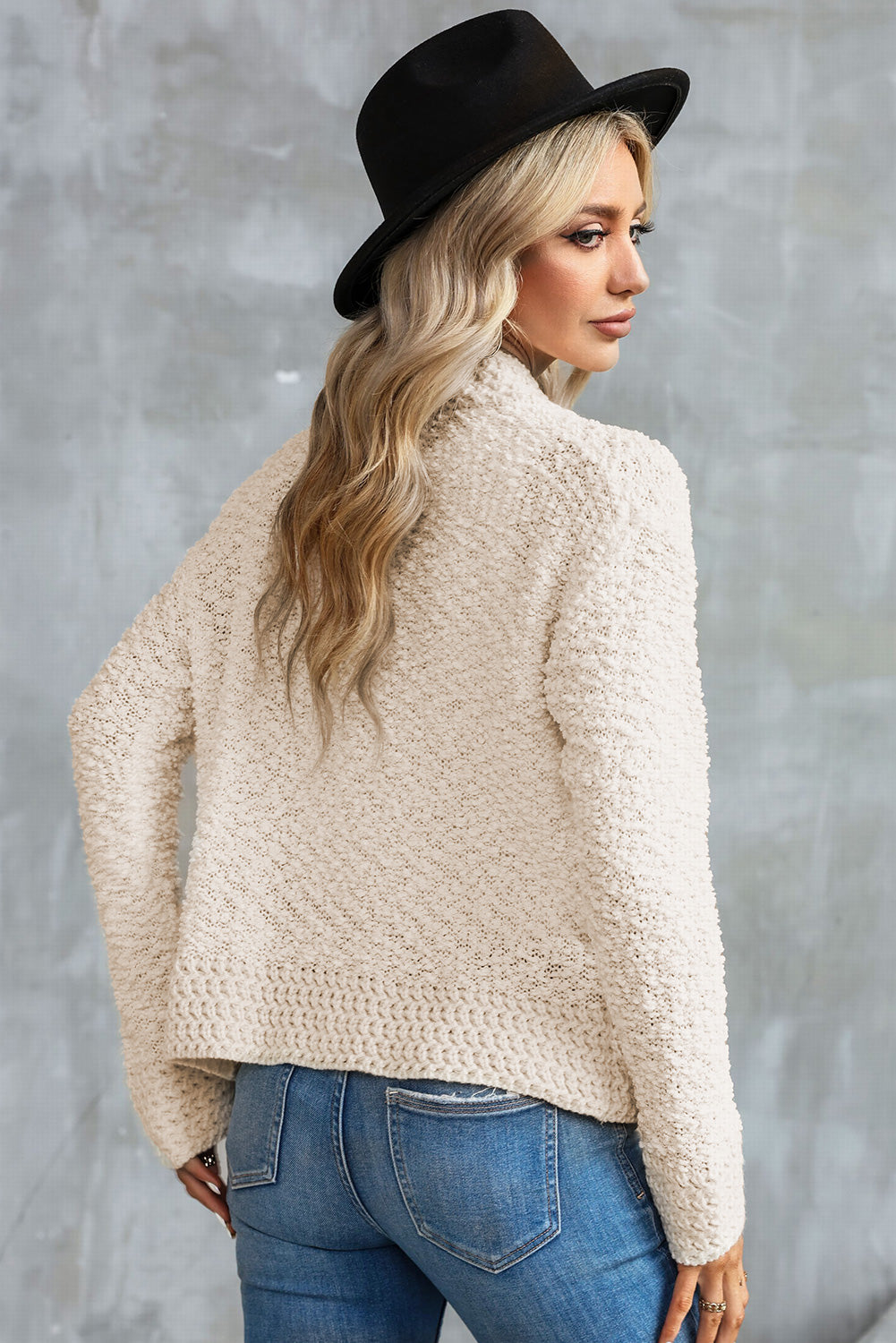 Cardigan ouvert sur le devant en tricot Popcorn abricot