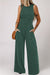 Blackish Green Sleeveless Wide Leg Cinched Waist Jumpsuit