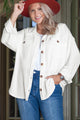 Plus Size Solid White Drop Shoulder Drawstring Jacket