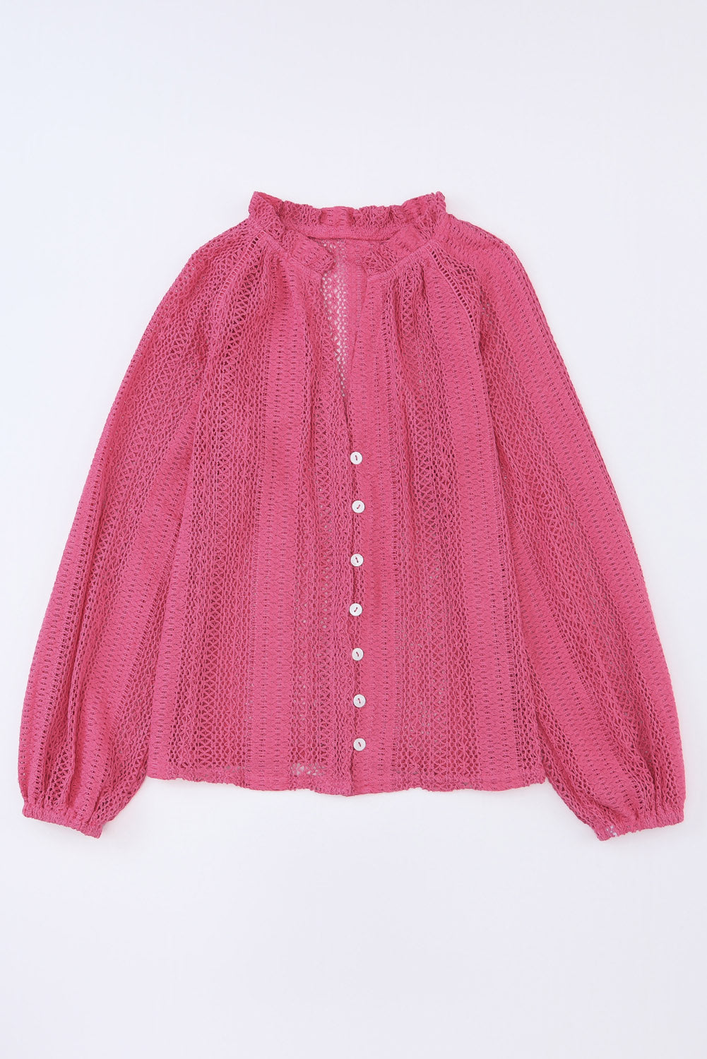 Chemise en dentelle boutonnée à manches longues et col en V rose