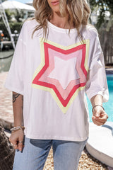 T-shirt oversize blanc à manches mi-longues *