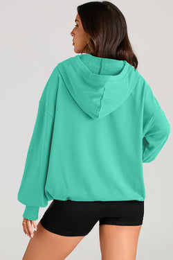 Aruba Blue Solid Half Zip Oversized Hoodie with Kangaroo Pocket