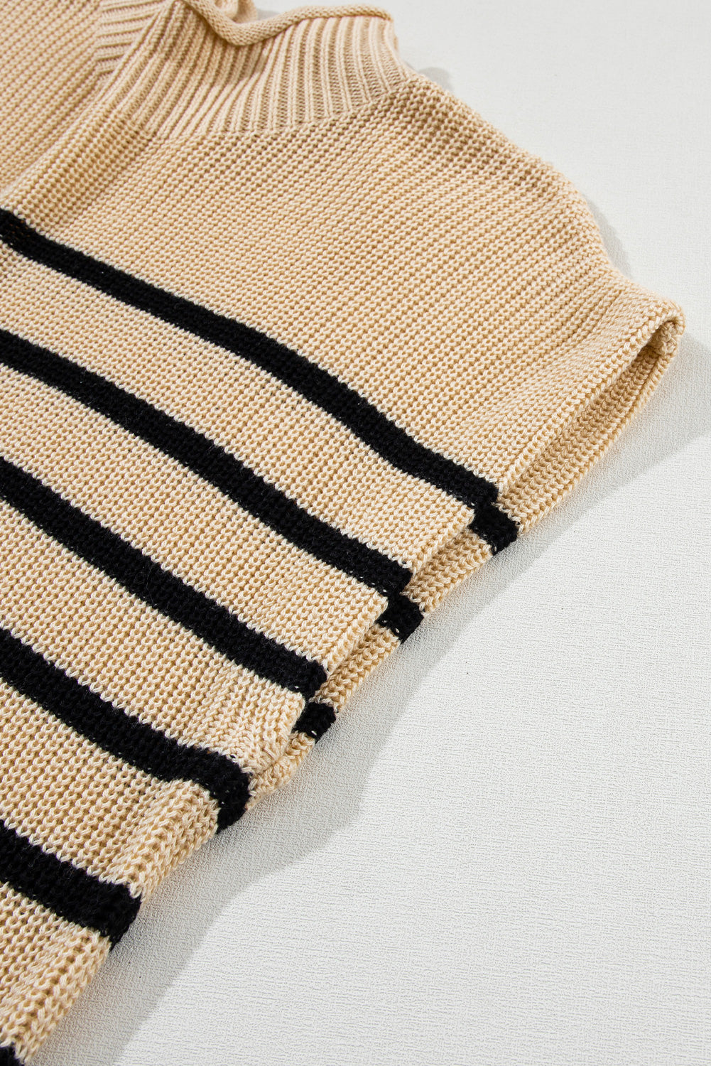 Parchment Striped Ribbed Knit High Neck Sweater