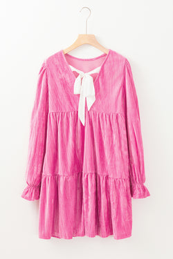 Velvet mini-rib and ruffled sleeves pink strawberry