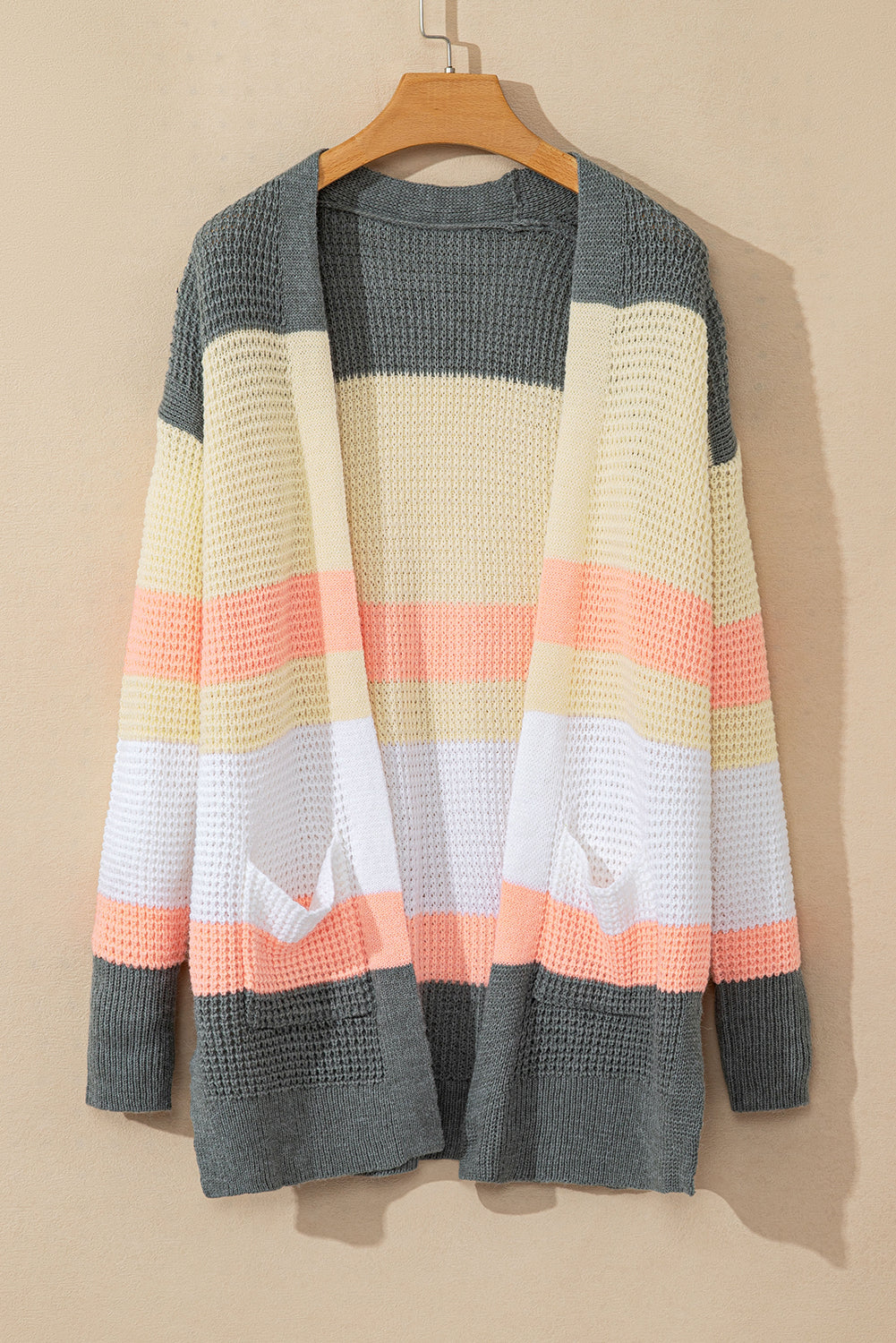 Cardigan ouvert à poches et rayures multicolores