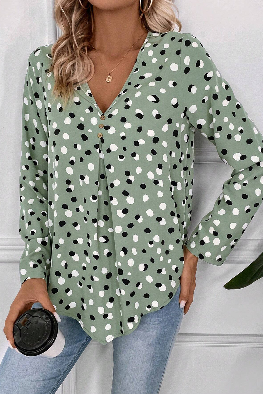 Chemisier vert à pois et imprimé boutonné *-A WOMAN WE LOVE
