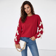 Sweat-shirt rouge vif à col rond et manches tombées