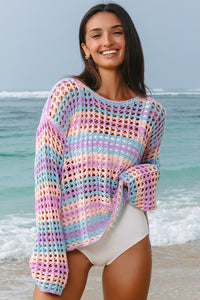 Purple Multi Stripe Open en tricot pour la plage *