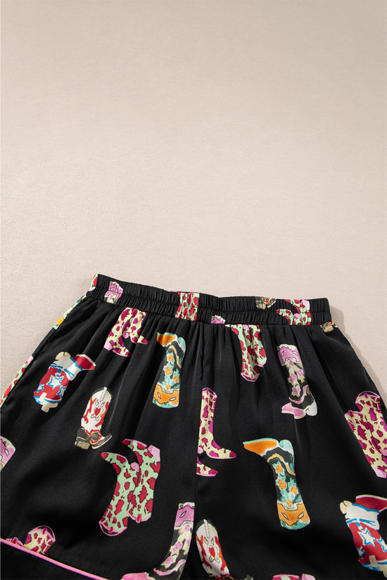 Short pajamas printed black western boots