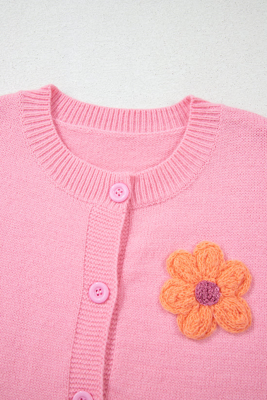 Cardigan boutonné rose à motif floral *