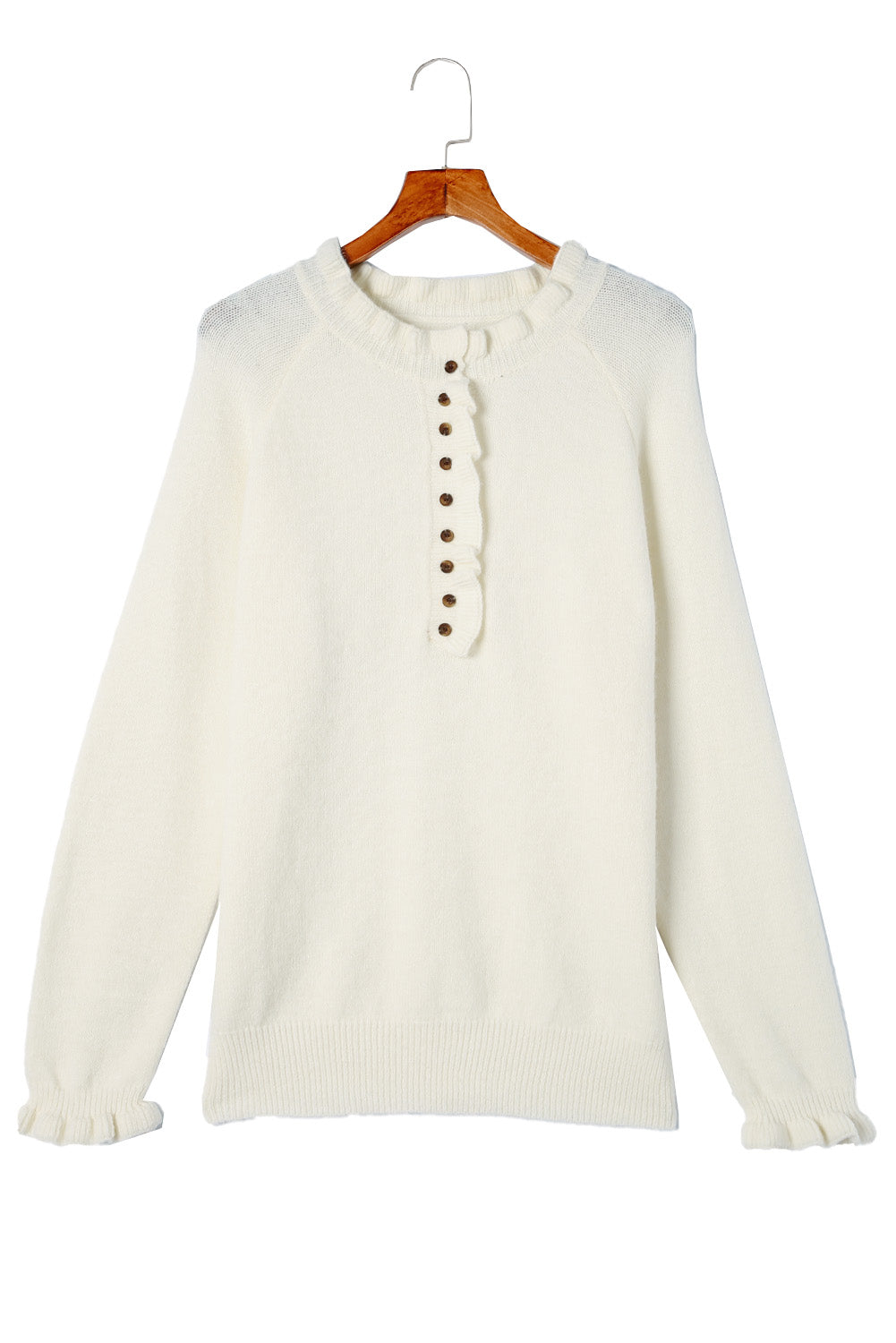 Pull pull en tricot boutonné à volant beige