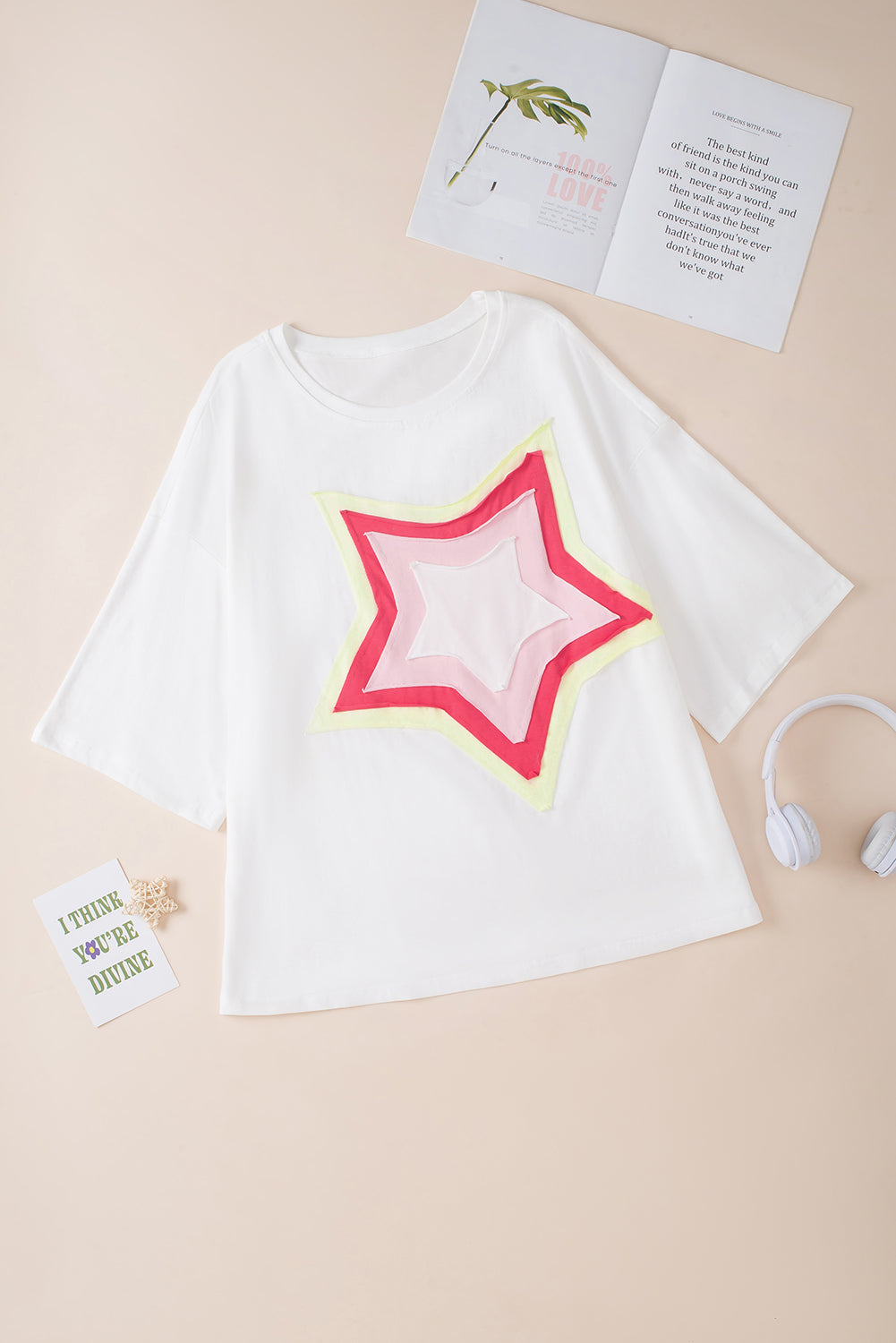 T-shirt oversize blanc à manches mi-longues *