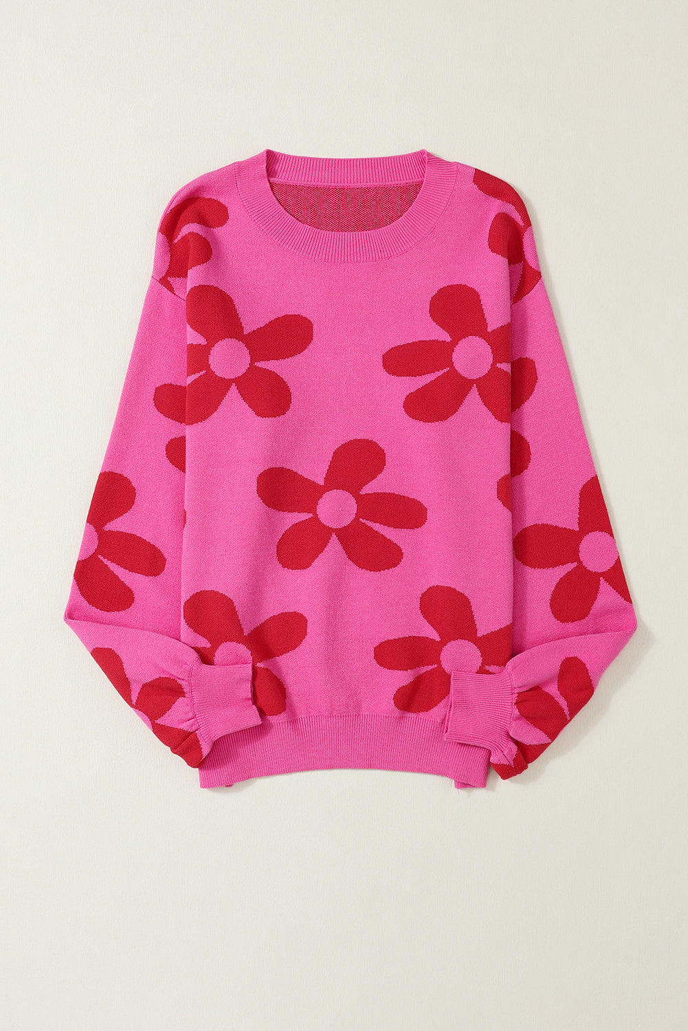 Rose Big Flower Strick -Rippen -Trimmpullover