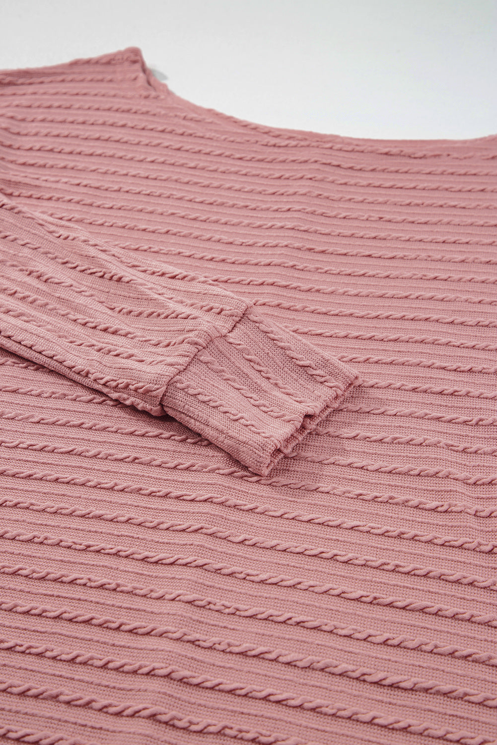 Top de manga larga de punto de textura de color rosa polvorienta