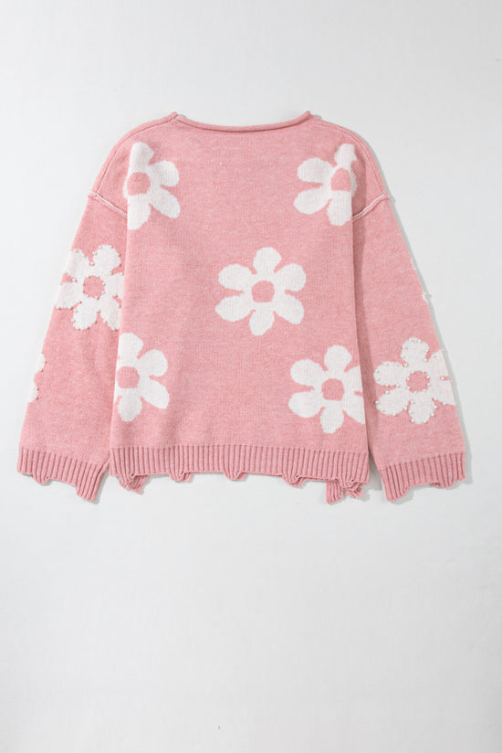 Multicolored shoulder sweater and pearl flowers