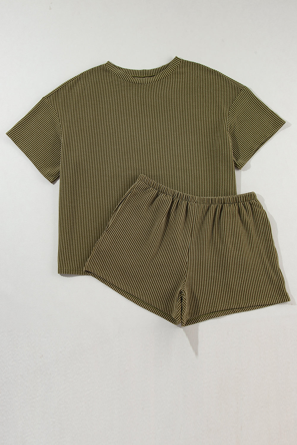 Jungle Green Ribbed Textured Tree Fit Tee et Shorts Set