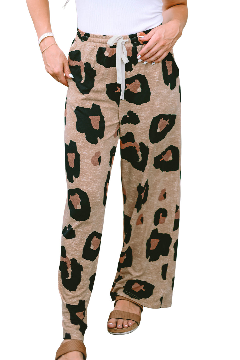 Leopard -Kordelbreite Casual Hosen