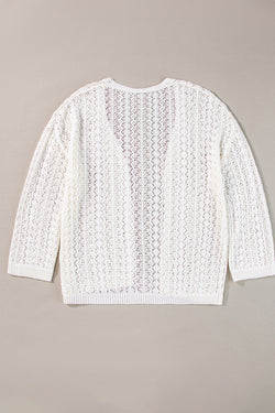 Elegante cárdigan blanco en Openwork Knit *