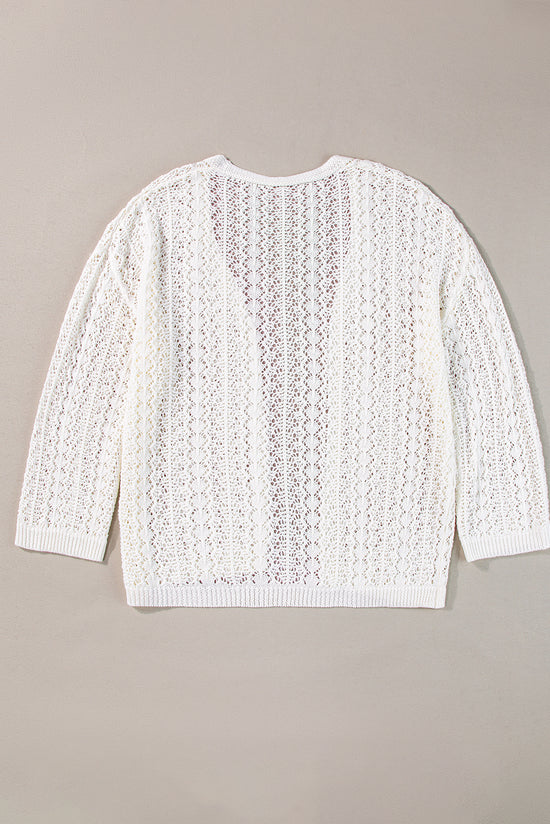 Cardigan blanc élégant en tricot ajouré *