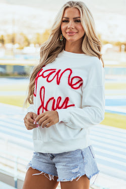 Tinsel Game Day White Drop Shoulder Graphic Sweatshirt