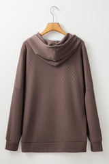 Oversized High Low Fleece Lined Waffle Knit Hoodie Coffee