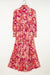 Pink Floral Print Buttoned Smocked High Waist Maxi Dress